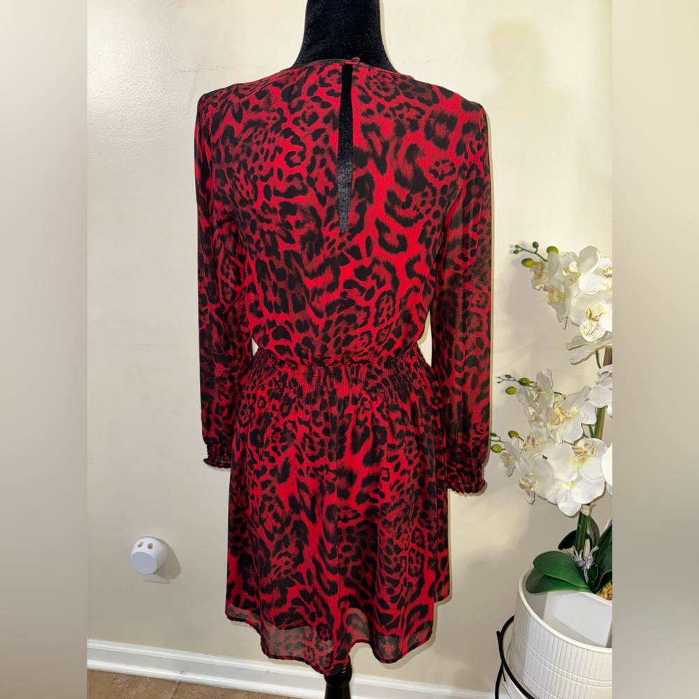 EUC-Michael Michael Kors Leopard Print Long Sleeve Elastic Waist Mini Dress - Picture 7 of 12